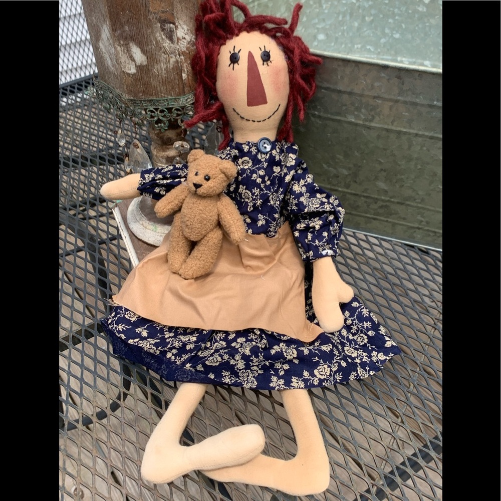 Primitive Raggedy Anne Doll & Bear
